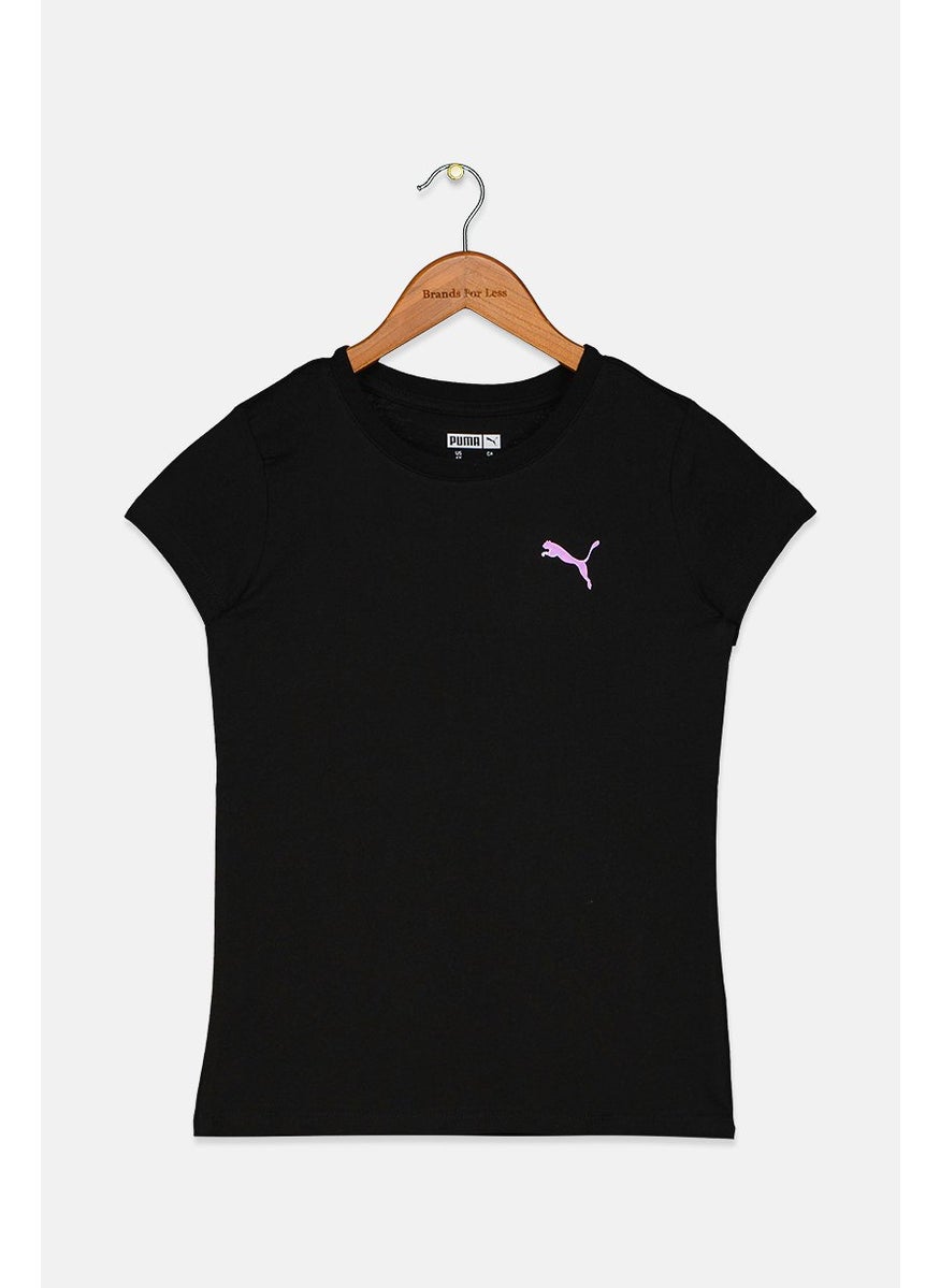 PUMA Kid Girls Round Neck Short Sleeves Brand Logo Print T-shirt, Black  - Image 1