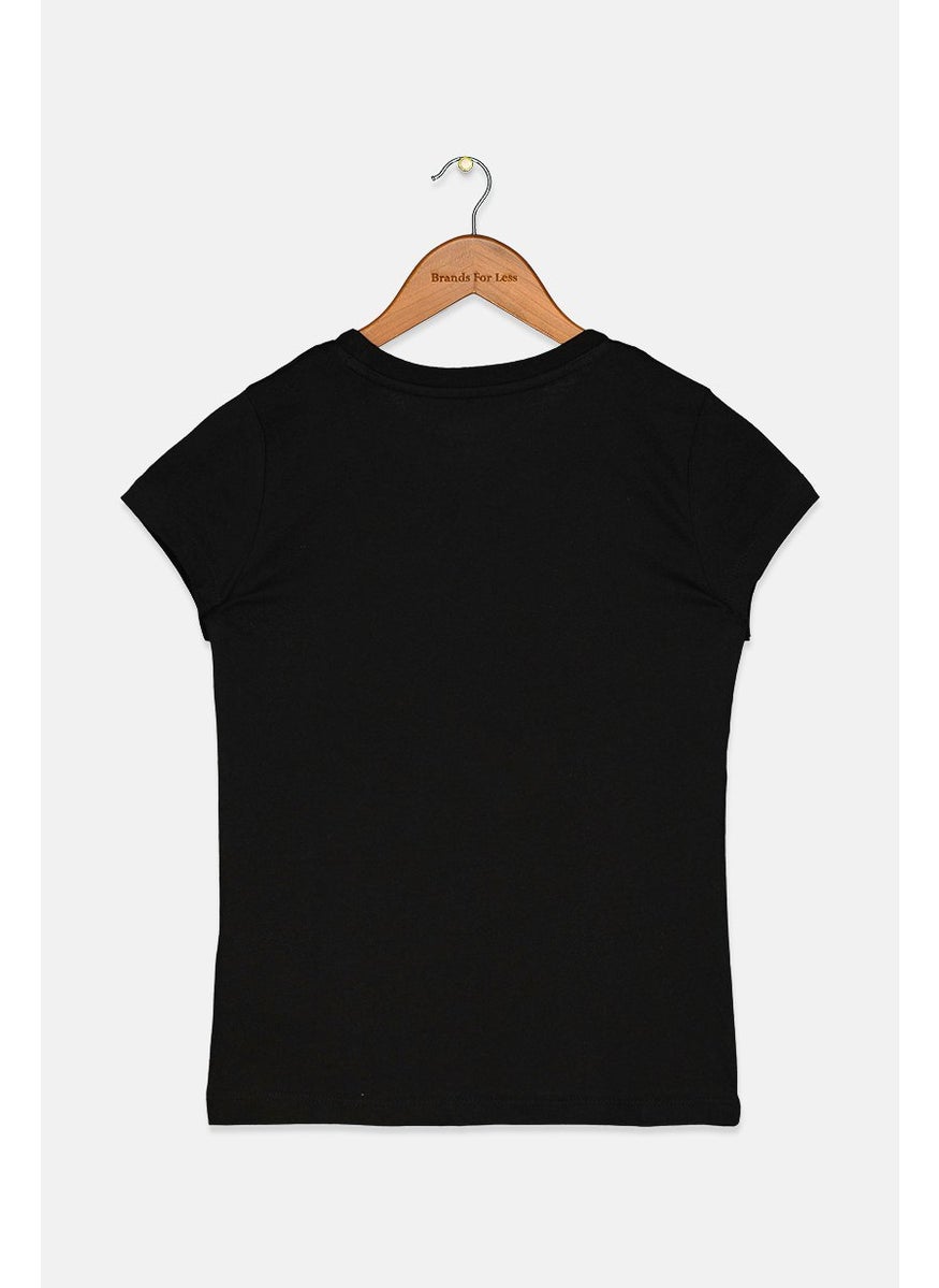 PUMA Kid Girls Round Neck Short Sleeves Brand Logo Print T-shirt, Black  - Image 2