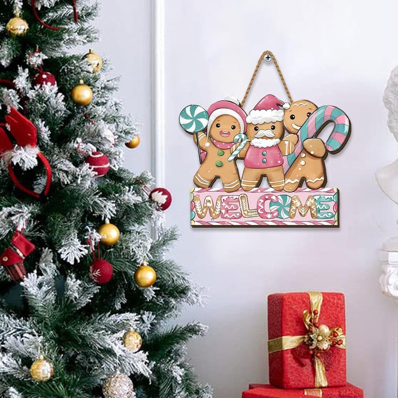 Yarcooly Christmas Door Sign - Wooden Wreath Hanging Gingerbread House Welcome Decor - 12 inches x 12 inches - Image 5