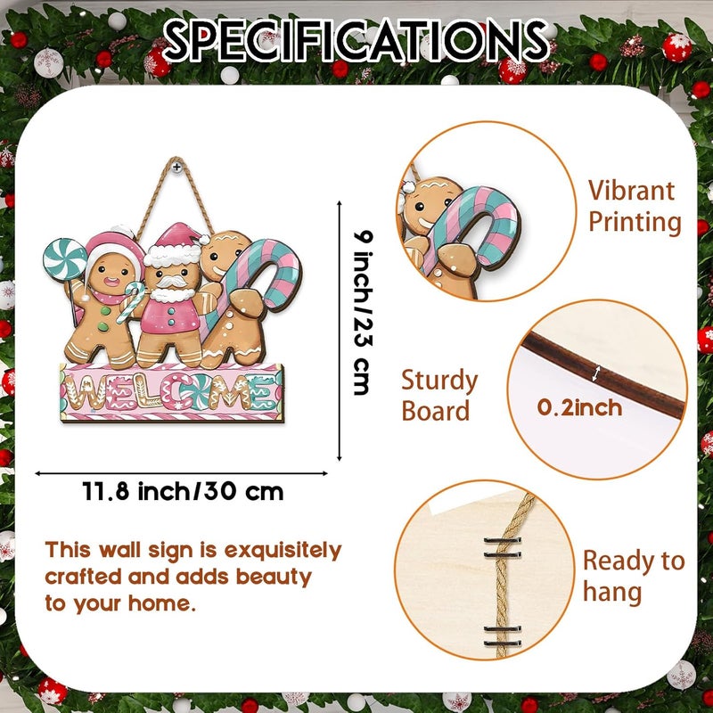 Yarcooly Christmas Door Sign - Wooden Wreath Hanging Gingerbread House Welcome Decor - 12 inches x 12 inches - Image 2
