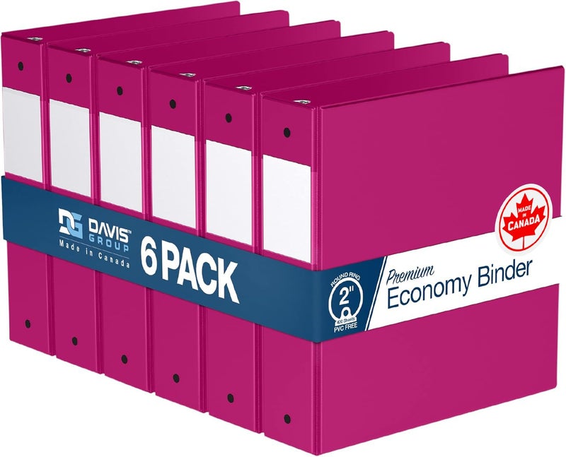Premium Economy 6Pack 3Ring Binders for School or Office RoundRing Binders 2 Inch Pink