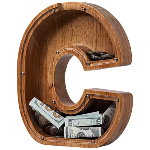 ladenk Piggy Bank for Kids Boys Girls Wooden Large Letter Piggy Bank Alphabet Money Bank with Initial C Coin Bank Fun Gifts for Birthday Christmas Festival Baby Shower - Image 1