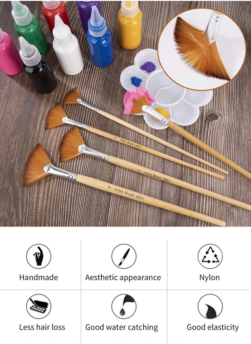 MileMelo - 5 Pcs Paint Brushes Set, Fan Paint Brush with Long Wood Handles Anti-Shedding Nylon Hair Painting Brush for Acrylic Painting, Oil Watercolor Painting - Image 1