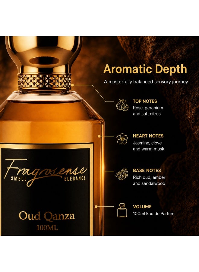 Fragrosense عطر عود قنزا للجنسين 100 مل، عطر عود يدوم طويلاً، رائحة خشبية دافئة حارة فاخرة، عطر مميز للرجال والنساء - Image 2