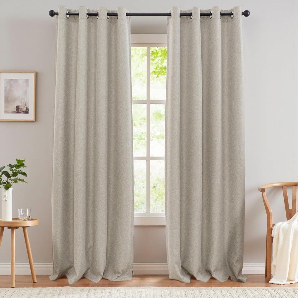 Extra Long Curtains Grommet Window Drapes Beige 2 Panels