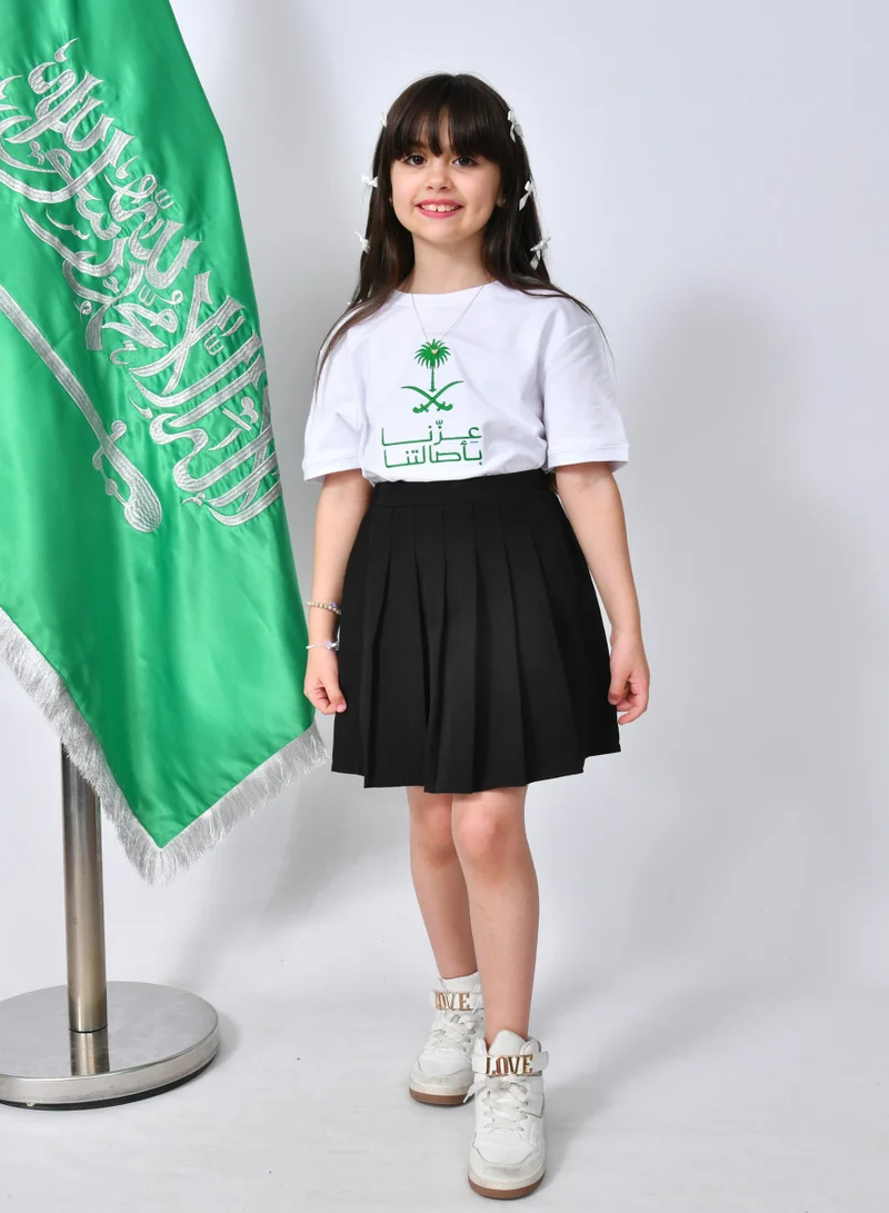 HAWRAA ABAYA White T-shirt with the slogan "Our pride is in our authenticity" (for boys and girls)