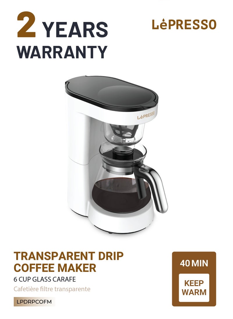 LePRESSO Transparent Drip Coffee Machine with BS Plug 0.75L Coffee Maker 700W Fast Brewing / 40Min Keep Warm / Automatic Coffee Brewer / Home Kitchen Coffee Appliance / Auto Shut-Off Coffee Machine - White - Image 1