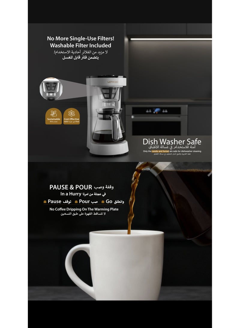 LePRESSO Transparent Drip Coffee Machine with BS Plug 0.75L Coffee Maker 700W Fast Brewing / 40Min Keep Warm / Automatic Coffee Brewer / Home Kitchen Coffee Appliance / Auto Shut-Off Coffee Machine - White - Image 3