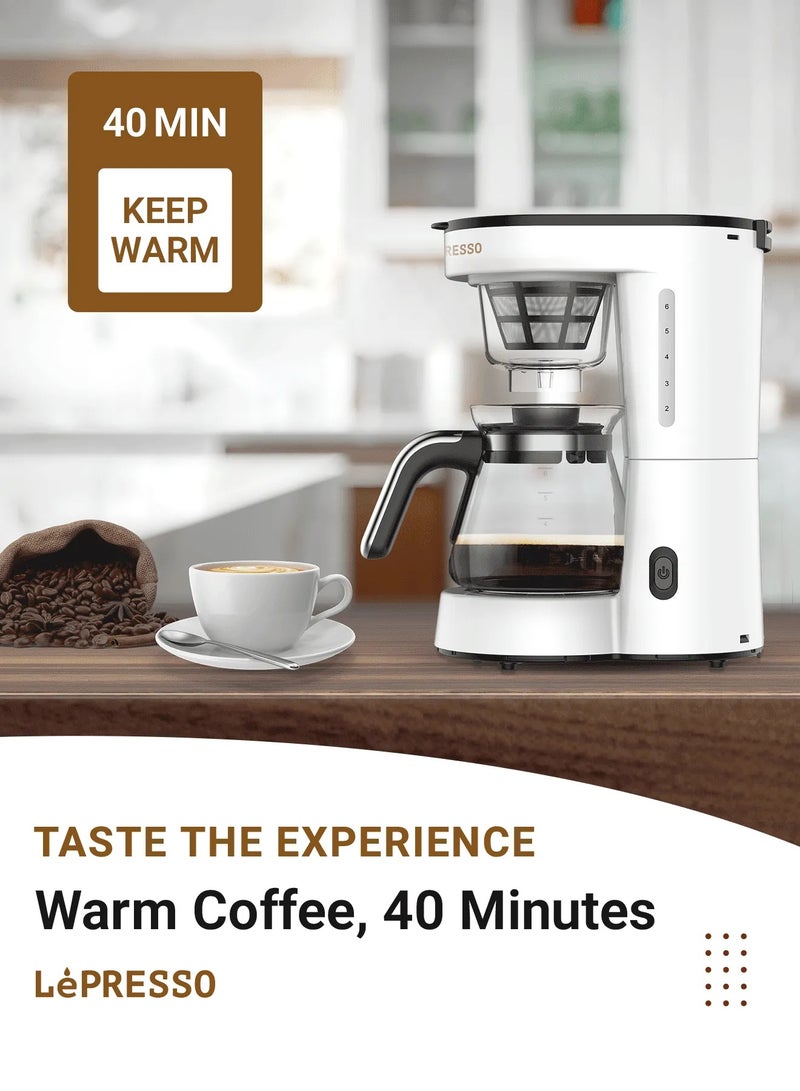 LePRESSO Transparent Drip Coffee Machine with BS Plug 0.75L Coffee Maker 700W Fast Brewing / 40Min Keep Warm / Automatic Coffee Brewer / Home Kitchen Coffee Appliance / Auto Shut-Off Coffee Machine - White - Image 5