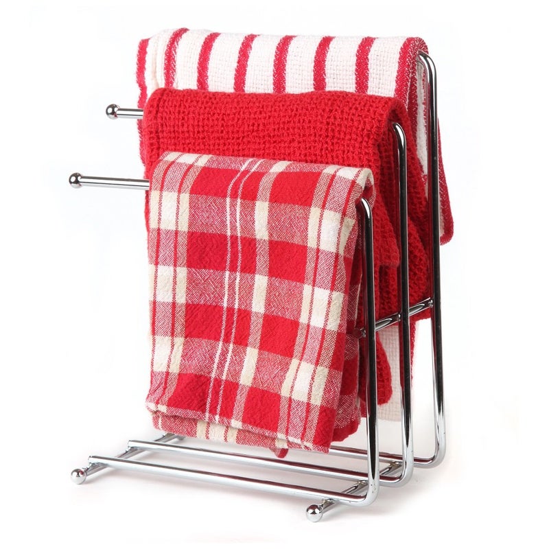 Home-X - Free Standing Towel Rack, Space Saving Kitchen Towel & Hand Towel Rack Holds 3 Towels at Once, Polished Chrome Finish & Design Looks Great in Kitchens & Bathrooms (Towels Not Included) - Image 1