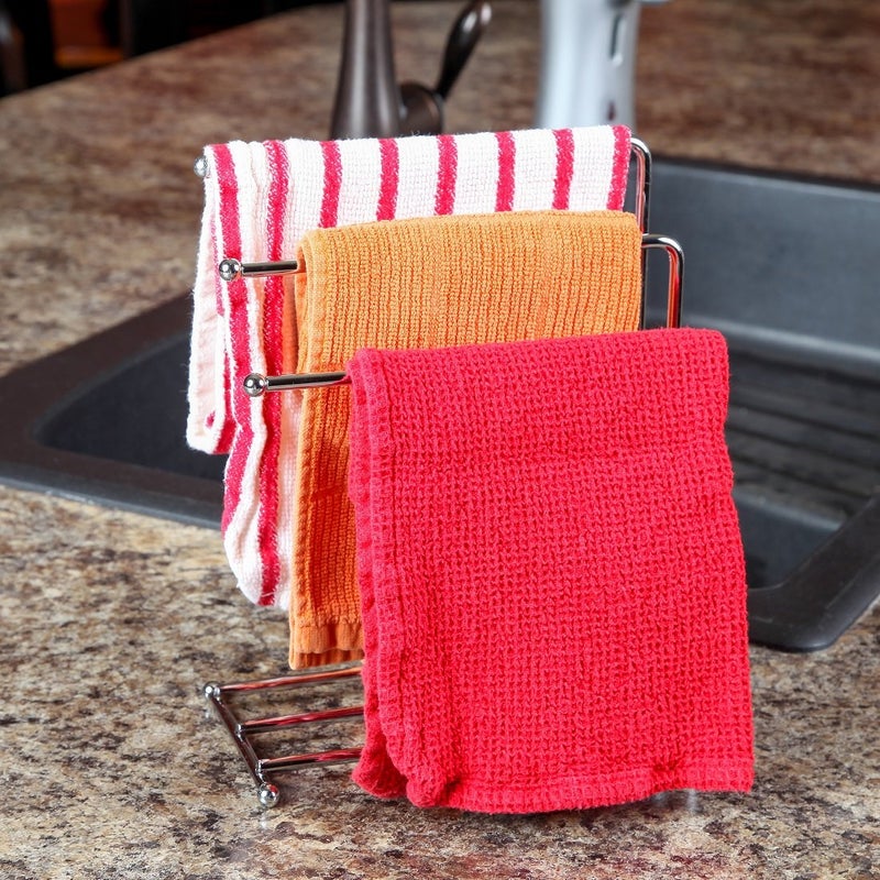 Home-X - Free Standing Towel Rack, Space Saving Kitchen Towel & Hand Towel Rack Holds 3 Towels at Once, Polished Chrome Finish & Design Looks Great in Kitchens & Bathrooms (Towels Not Included) - Image 3