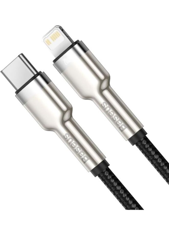 بيسوس كابل USB C إلى لايتنينج للشحن السريع ونقل البيانات بتقنية PD بقدرة 20 وات من سلسلة كافولي ومتوافق مع هواتف آيفون 14 و14 برو/ 13 برو/ 13 برو ماكس / 13/13 ميني، آي باد 9، 12 ميني/ 12/12 برو، بطول متر واحد أسود/فضي - Image 2