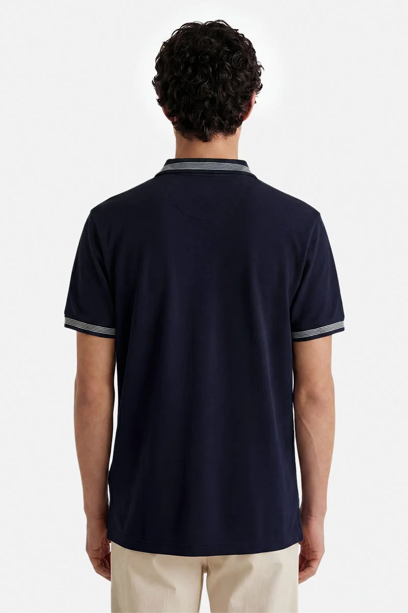 سنيتش Navy Blue Solid Half Sleeve Regular Fit Casual T-Shirt