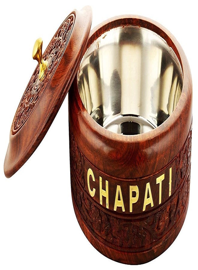 Mitria traders Wooden Hot Pot Casserole Dish with Lid, Tortilla Bread Chapati Keeper/Wood Carving Gorgeous Chapati Box Serve Casserole || Brown (Large 10 INCH) - Image 2