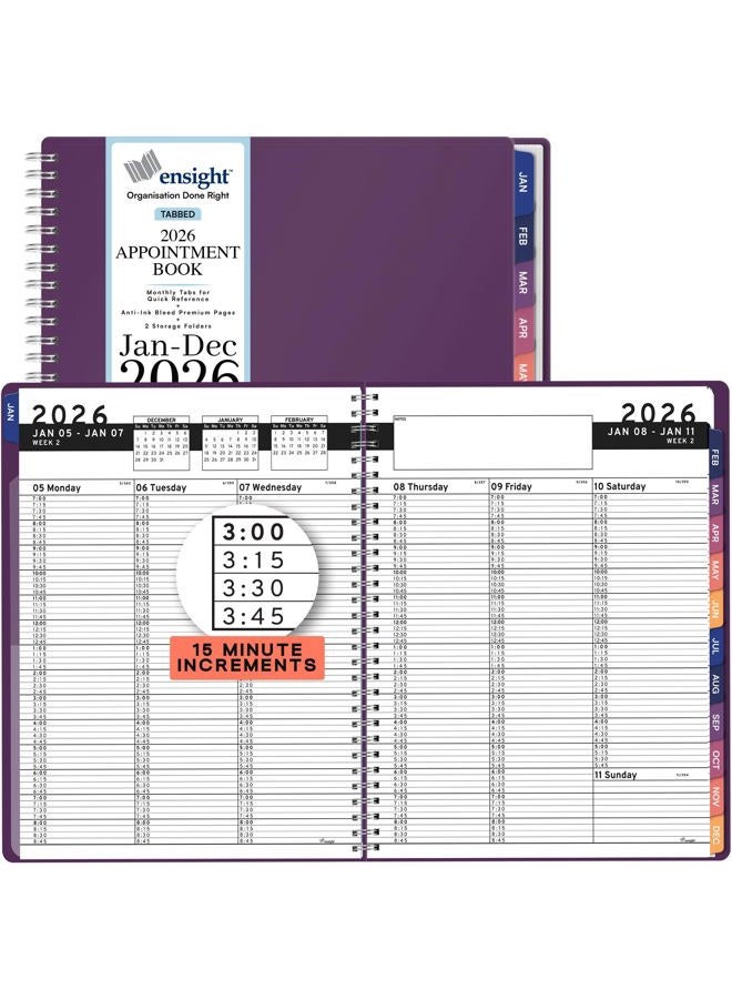 Ensight 2026 Appointment Book and Planner 8.5" x 11" Large Hourly Weekly Daily Schedule Book with Tabs, 15 Minute Time Slots, Purple Calendar Organizer Jan 2026–Dec 2026 Appointment Planner - Purple - Image 1