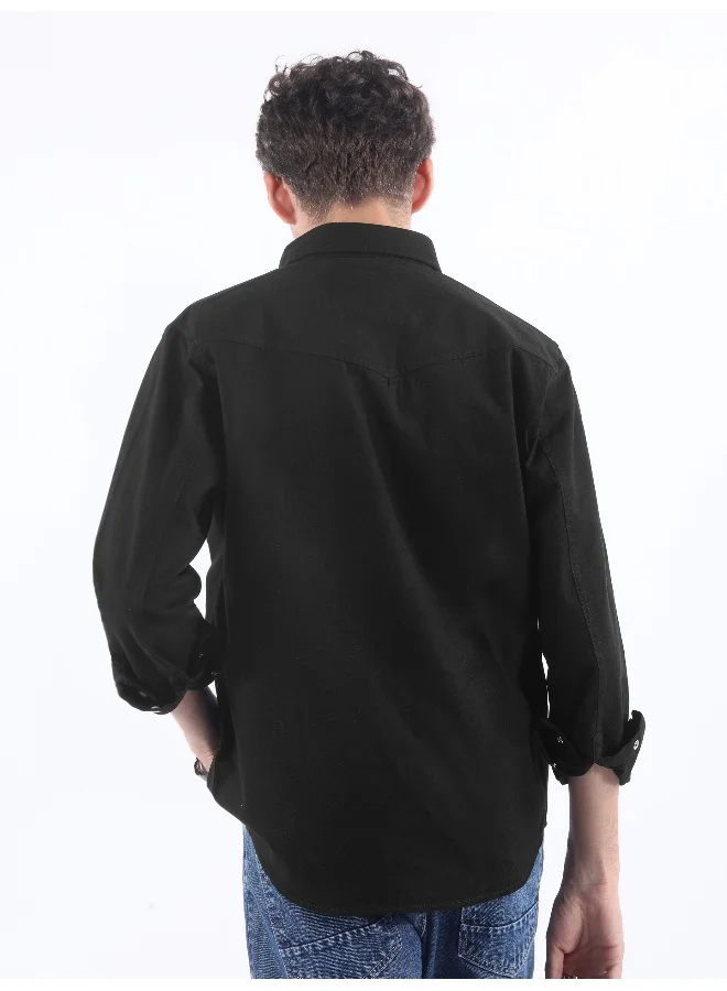 Beyoung Black V-Shaped Front Yoke Shirt