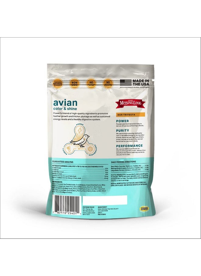 The Missing Link - The Missing Link Avian Color & Shine Superfood Supplement Powder for Captive Birds - Flaxseed, Yucca, Kelp, Phytonutrients & Protein - Supports Energy, Plumage, Digestive & Immune Health - 3.5oz - Image 1