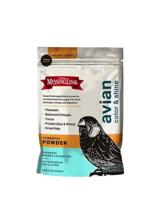 The Missing Link - The Missing Link Avian Color & Shine Superfood Supplement Powder for Captive Birds - Flaxseed, Yucca, Kelp, Phytonutrients & Protein - Supports Energy, Plumage, Digestive & Immune Health - 3.5oz - Image 1