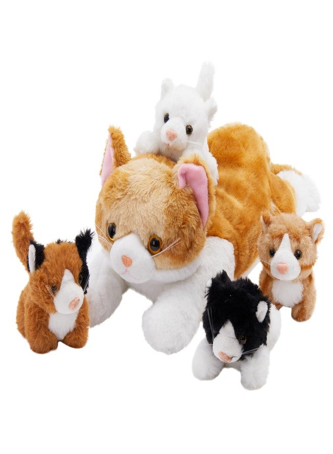 WEWILL 15'' Cat with Kittens Stuffed Animals, Mommy Plush Toy with 4 Baby Kittens, Cute Surprise for Imaginative Play, Cozy Magical Pillow Plushie for Girls, for Kids and Cat Lovers - Image 1