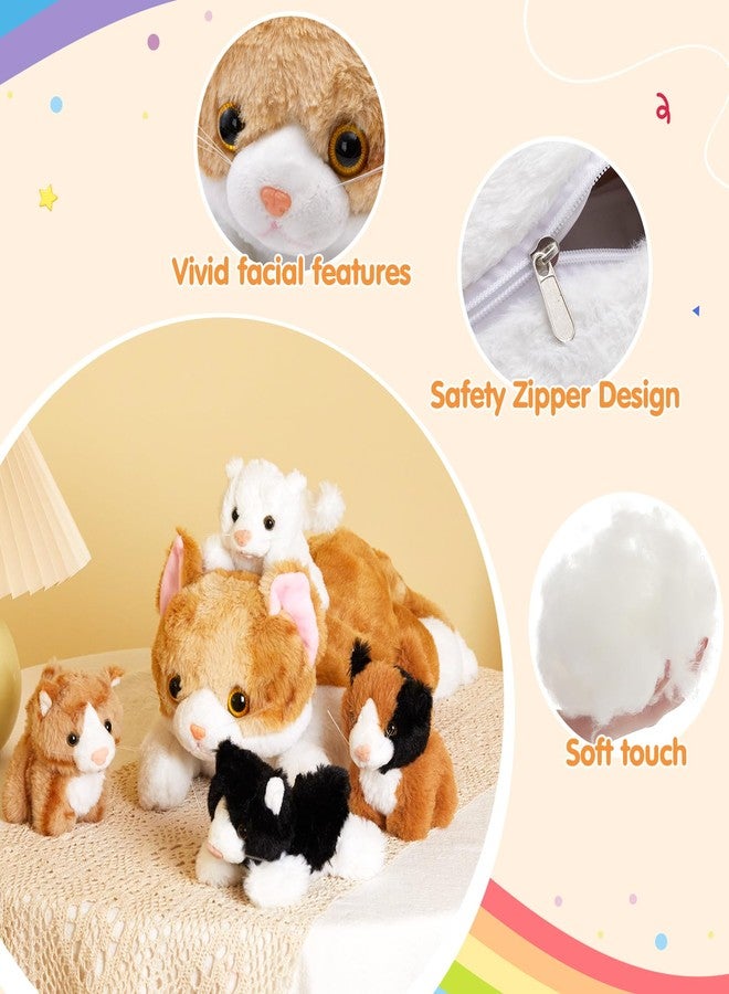WEWILL 15'' Cat with Kittens Stuffed Animals, Mommy Plush Toy with 4 Baby Kittens, Cute Surprise for Imaginative Play, Cozy Magical Pillow Plushie for Girls, for Kids and Cat Lovers - Image 3