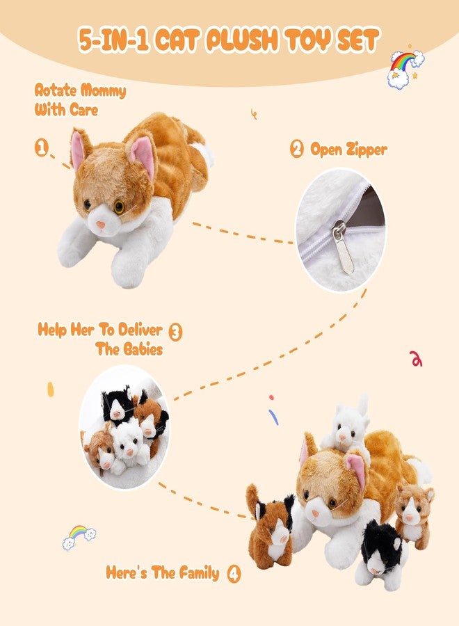 WEWILL 15'' Cat with Kittens Stuffed Animals, Mommy Plush Toy with 4 Baby Kittens, Cute Surprise for Imaginative Play, Cozy Magical Pillow Plushie for Girls, for Kids and Cat Lovers - Image 4