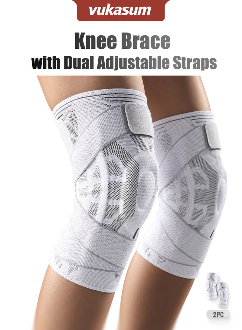 vukasum Knee Brace for Men and Women, Knee Protection and Knee Support with Dual Adjustable Straps, Silicone Patella Pad, Memory Spring Stabilizers, Breathable 3D Knitted Fabric for Basketball, Running, Badminton, Tennis, Gym, Cycling and Daily Protective Use, 2-Pack - Image 1