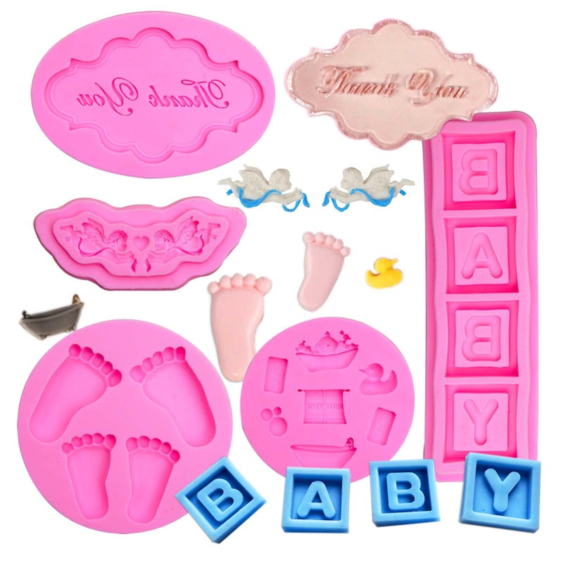 MUYULIN Baby Shower Fondant Molds 5 Pack Cute Silicone Chocolate Feet Molds Clothes Decorate Mould for Baby Baptism Theme Party Cake Baking Cupcake Decorating Chocolate Gummy Candy