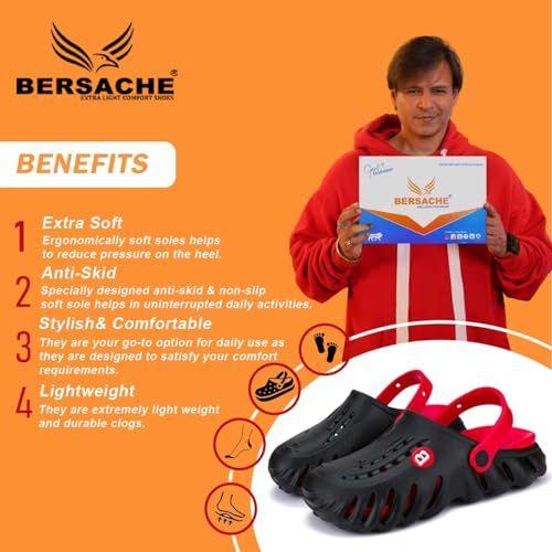 BERSACHE Comfortable Stylish Fashionable Clogs for Men (Red) - Image 3