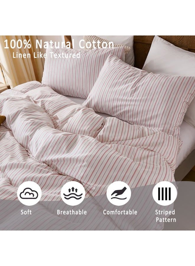 Merryword 100% Cotton Duvet Cover Set Queen Size - White & Pink Stripes Duvet Cover with Pillowcases, Soft Breathable Bedding Set Modern Minimalist Pinstripe Comforter Cover for All Seasons - Image 4