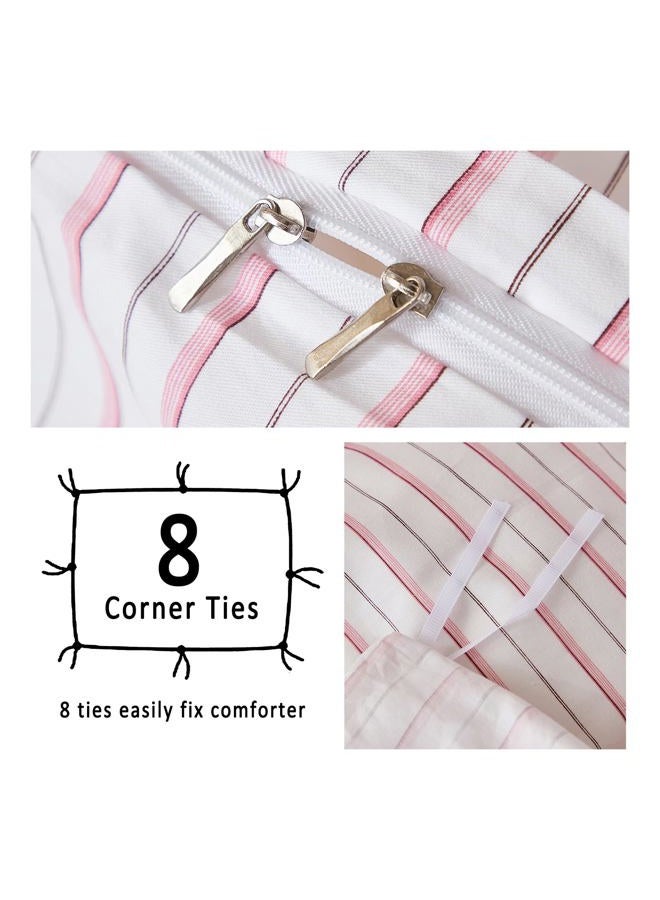 Merryword 100% Cotton Duvet Cover Set Queen Size - White & Pink Stripes Duvet Cover with Pillowcases, Soft Breathable Bedding Set Modern Minimalist Pinstripe Comforter Cover for All Seasons - Image 5