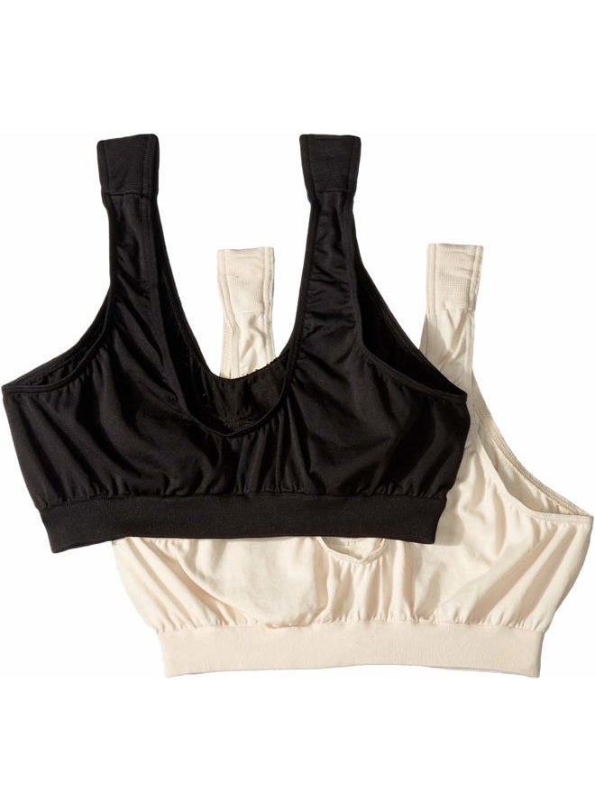 Bali Women's X1J3 Comfort Revolution Microfiber Crop Bra - 2 Pack, Black/Light Beige, XXL - Image 2