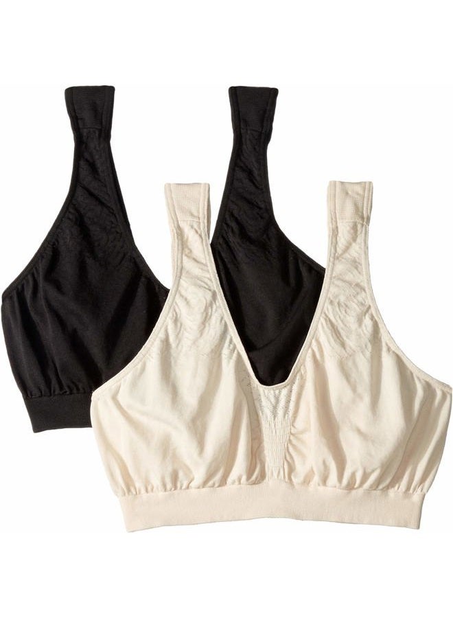 Bali Women's X1J3 Comfort Revolution Microfiber Crop Bra - 2 Pack, Black/Light Beige, XXL - Image 1