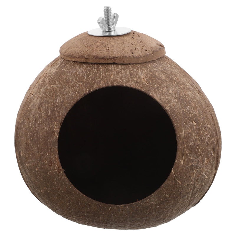 Natural Coconut Shell Large Bird Nesting Hut For Parakeets Cockatiels - Image 2