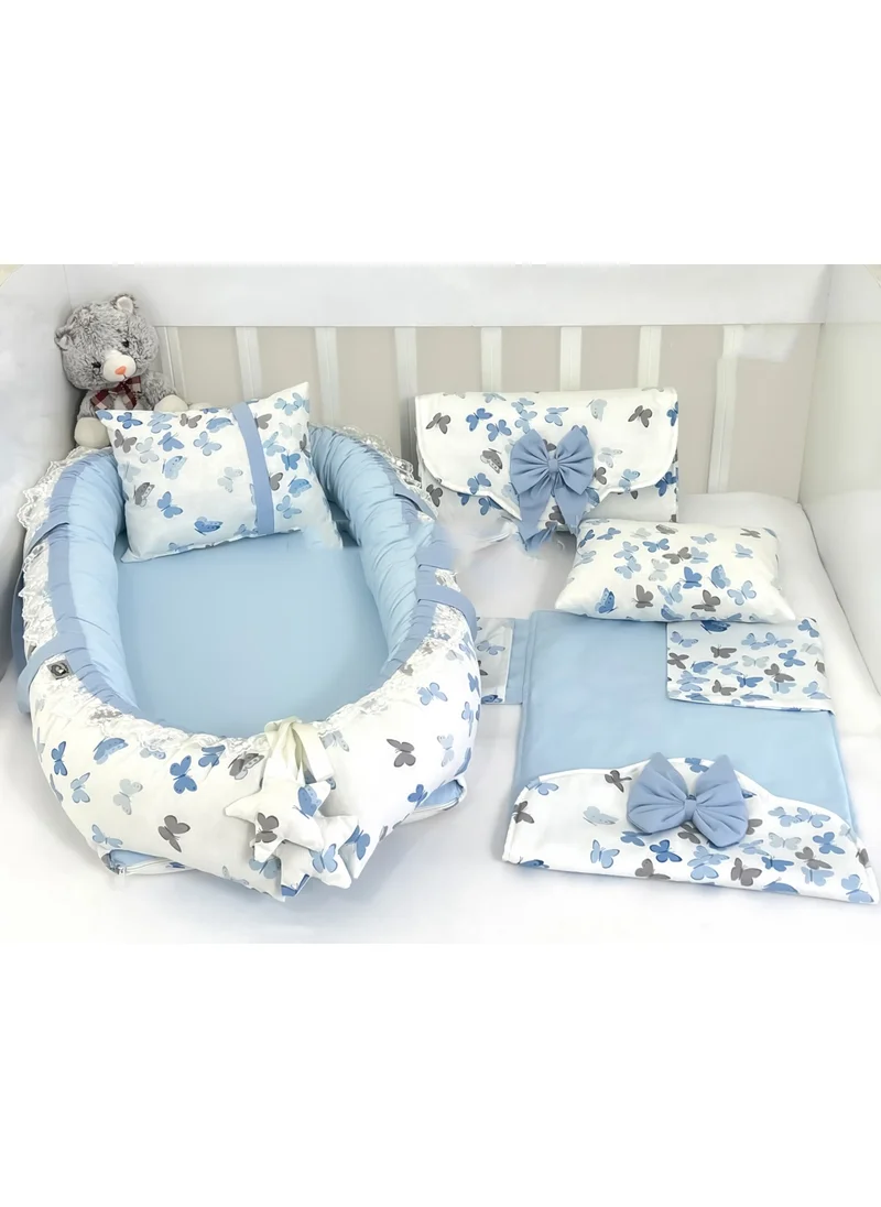 Ebabynest Kelebek Series Blue Babynest Set with Opening Bottom