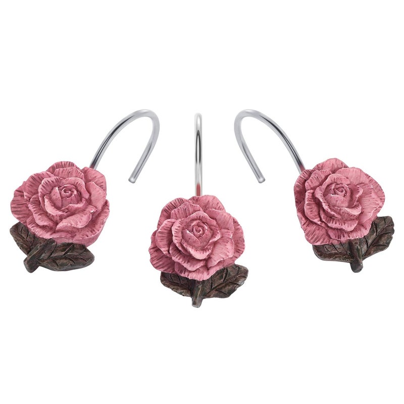AGPTEK Shower Curtain Hooks 12 PCS Anti Rust Decorative Vintage Resin Rose Hooks for BathroomBaby Room Bedroom Living Room