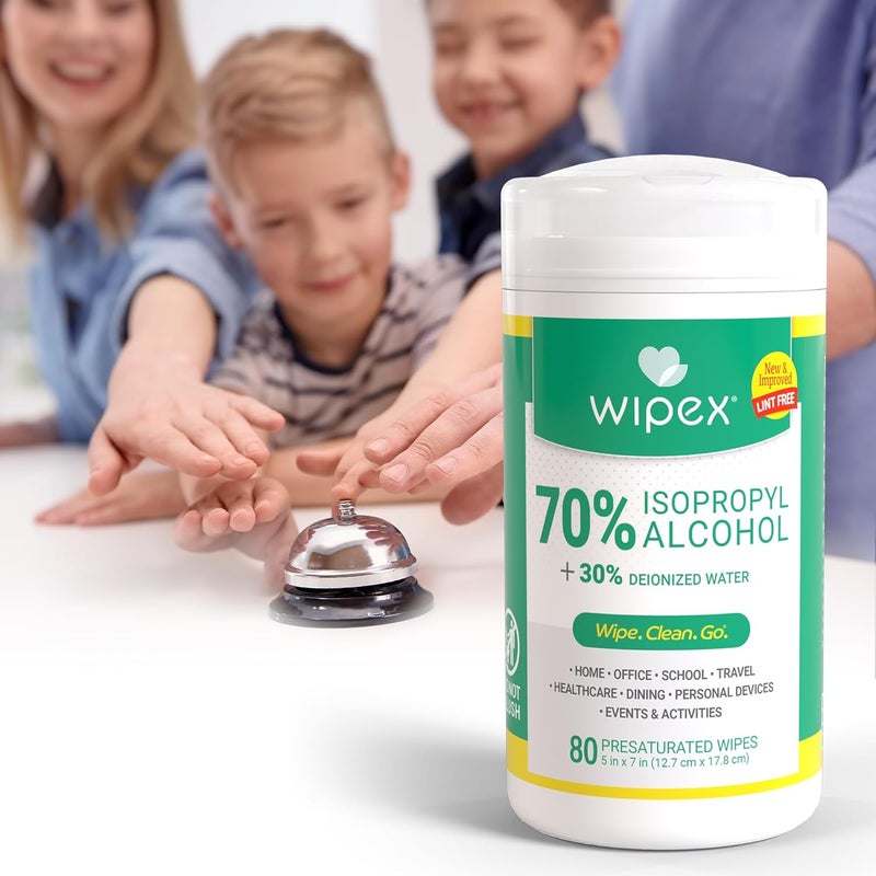 Wipex 70% Isopropyl Alcohol Wipes for Electronics - 80ct Large Lint Free IPA Wipes in Sealed Canister to clean Surfaces, Electronics, Computer Screens, Glasses, 80 Count (Pack of 3) - Image 5
