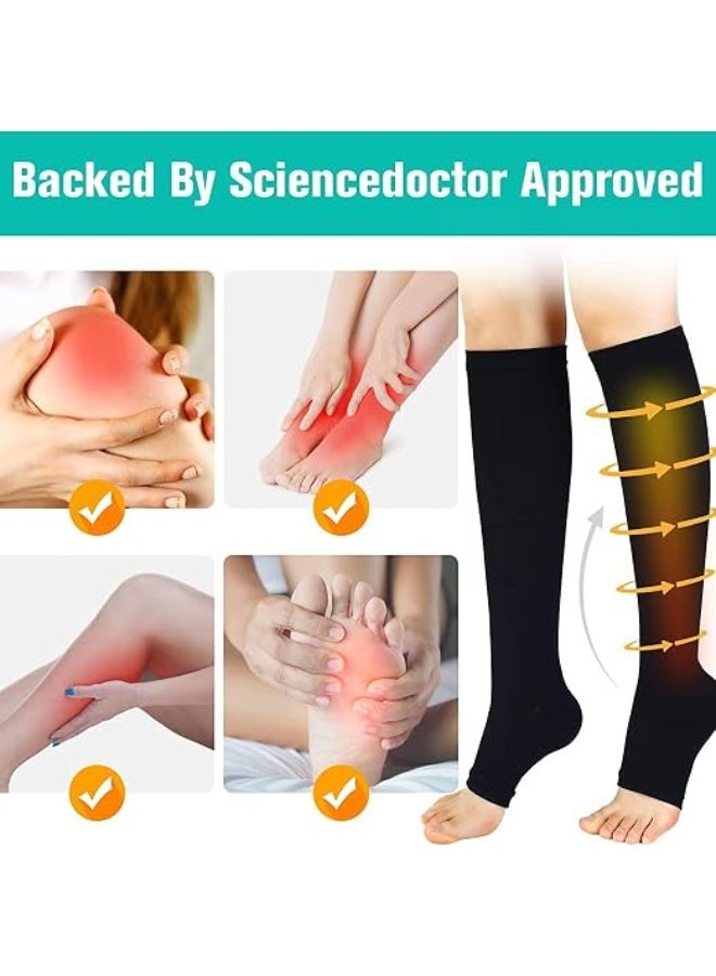 BIGTHREE 2Pairs Compression Socks, Open-Toe Medical Compression Stockings, Open Toe Compression Socks, Give Graduated Support for Travel, Flight, Running, and Varicose Veins. - Image 3