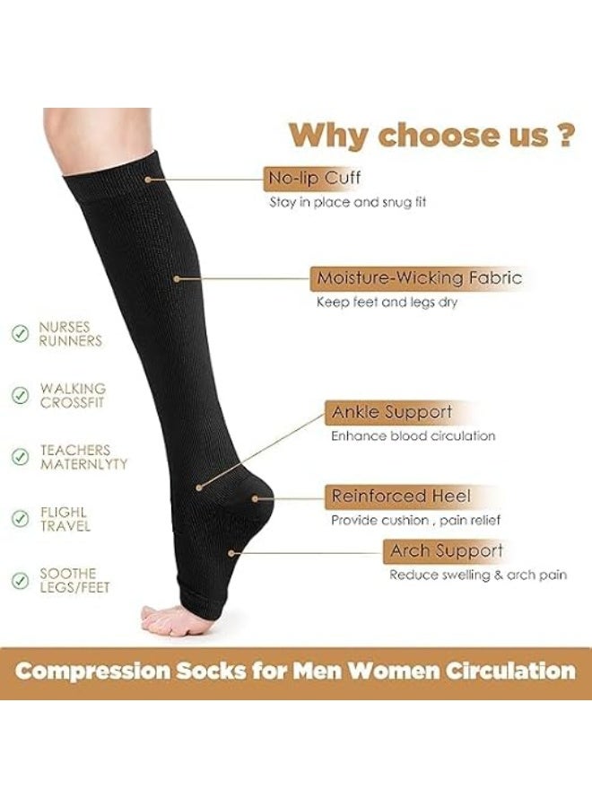 BIGTHREE 2Pairs Compression Socks, Open-Toe Medical Compression Stockings, Open Toe Compression Socks, Give Graduated Support for Travel, Flight, Running, and Varicose Veins. - Image 2