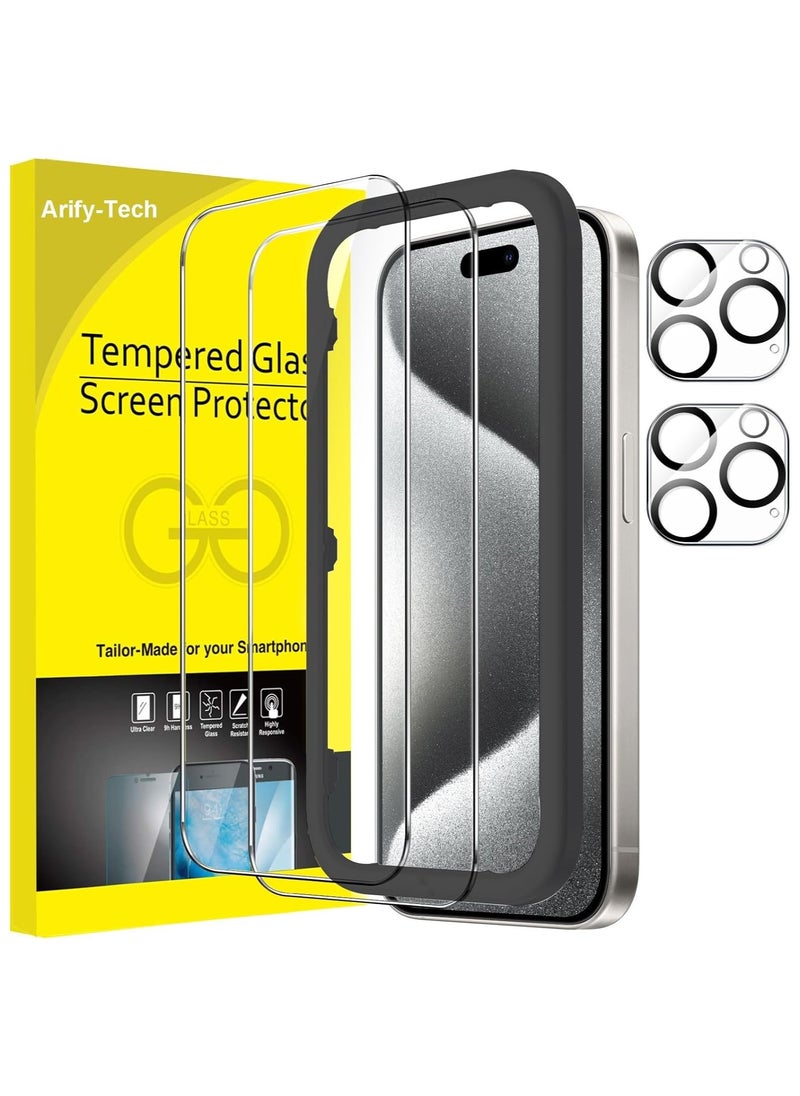 Arify-Tech Full Coverage Screen Protector for iPhone 15 Pro Max 6.7-inch with Camera Lens Protector, Tempered Glass Film, HD Clear, 2-Pack Each  - Image 1