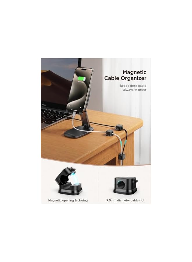 PROMASS promass 6 Pack Magnetic Cable Clips [Smooth Adjustable] Cord Holder, Under Desk Cable Management, Adhesive Wire Holder Keeper Organizer for Home Office Desk Phone Car Wall Desktop Nightstand (6, Black)  - Image 2