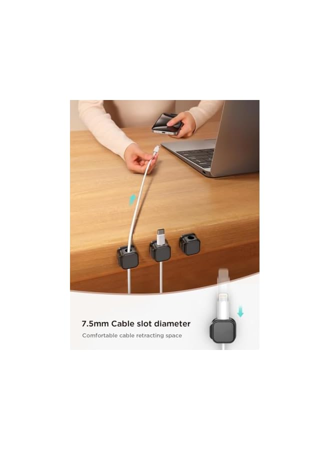 PROMASS promass 6 Pack Magnetic Cable Clips [Smooth Adjustable] Cord Holder, Under Desk Cable Management, Adhesive Wire Holder Keeper Organizer for Home Office Desk Phone Car Wall Desktop Nightstand (6, Black)  - Image 3