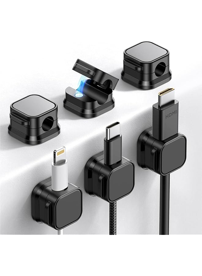 PROMASS promass 6 Pack Magnetic Cable Clips [Smooth Adjustable] Cord Holder, Under Desk Cable Management, Adhesive Wire Holder Keeper Organizer for Home Office Desk Phone Car Wall Desktop Nightstand (6, Black)  - Image 1