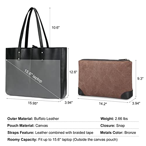 S-ZONE Genuine Leather Shoulder Tote Bag for Women Large Handbag Work Purse - Image 3