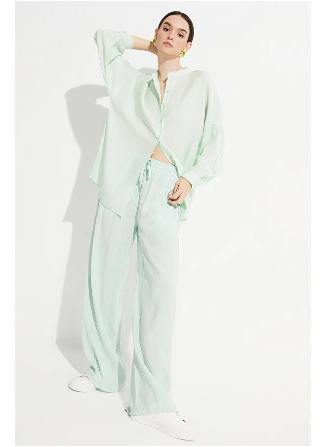 JUNE June Exclusive Elastic Waist Modal Blend Trouser Mint