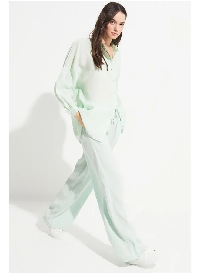 JUNE June Exclusive Elastic Waist Modal Blend Trouser Mint
