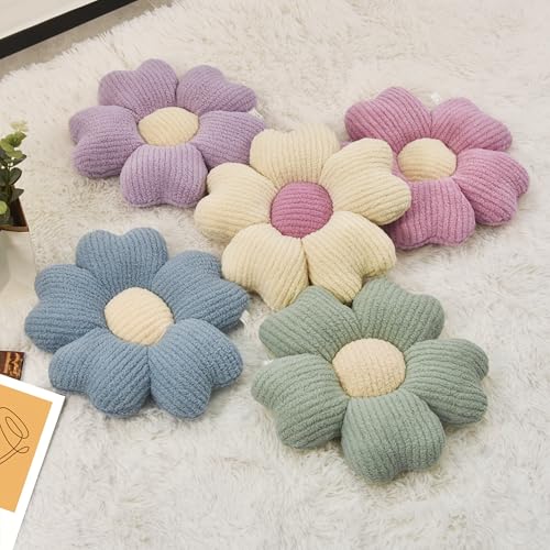 JZNEXD 2 Pcs Sage Green Decorative Throw Pillows 15 Cute Daisy Flower Shaped Pillow Floor Seating Cushion for Bed Couch Bedroom Room Dorm Decor Sage Green Ivory - Image 3
