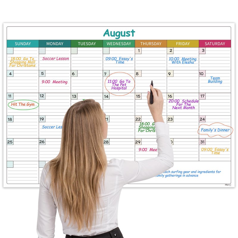 Shoparr Large Dry Erase Calendar for Wall - Undated Dry Erase Calendar, Erasable Laminated Calendars for Wall with 8 Round Stickers, 40" x 28", Monthly Calendars for Office, Home, Classroom - Colorful - Image 1