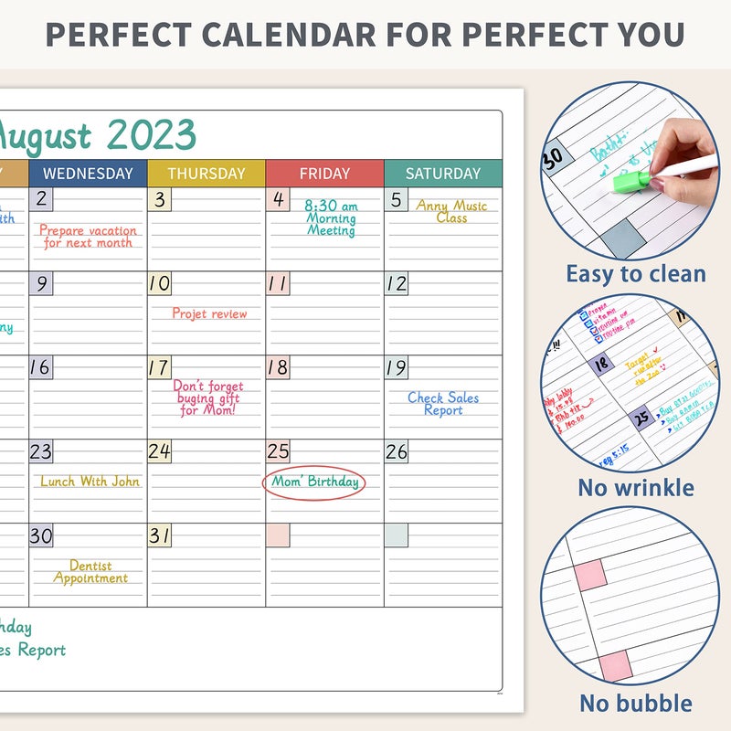 Shoparr Large Dry Erase Calendar for Wall - Undated Dry Erase Calendar, Erasable Laminated Calendars for Wall with 8 Round Stickers, 40" x 28", Monthly Calendars for Office, Home, Classroom - Colorful - Image 4