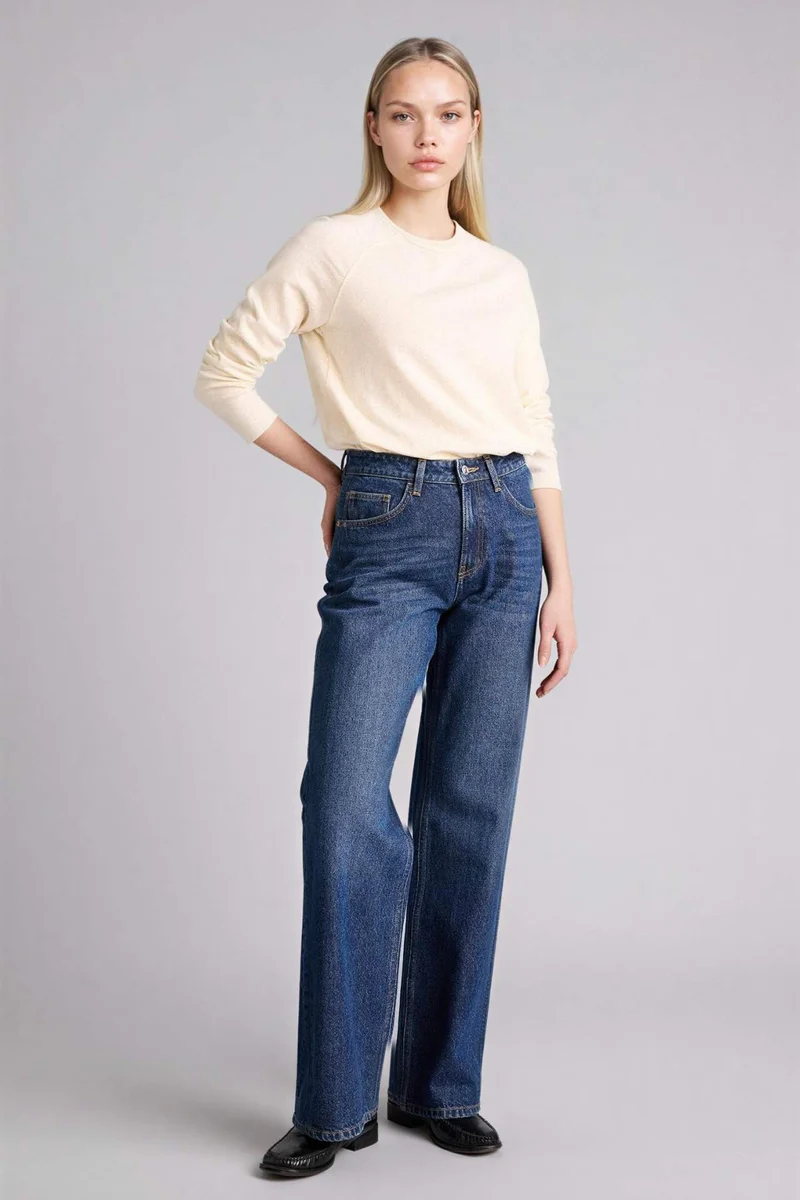 ديفاكتو Regular Fit Crew Neck Basic Long Sleeve T-Shirt
