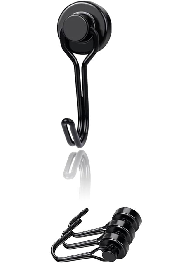 promass Black Swivel Swing Magnetic Hooks - Pack of 3 three strong Neodymium Rare Earth Magnetic Hooks for Refrigerator and Magnetic Surfaces - Image 1